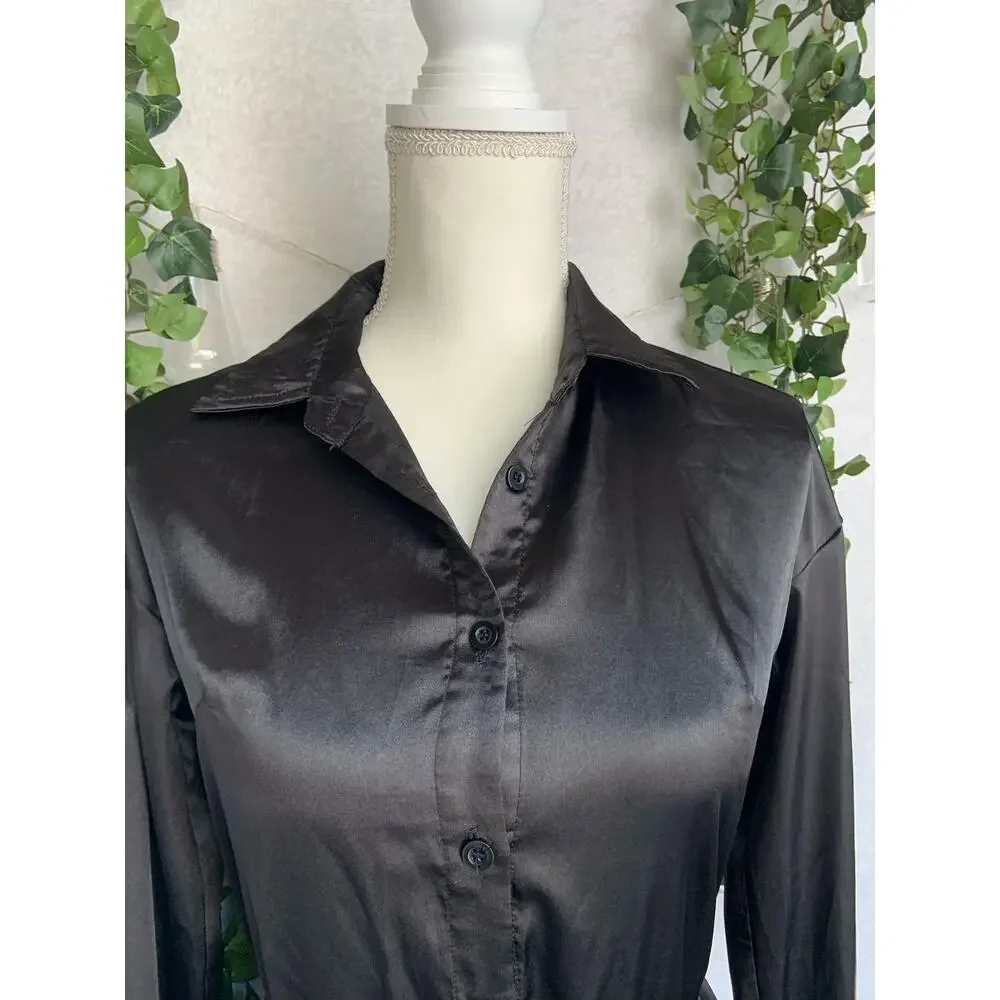 Pretty Little Thing Black Long Sleeve Button up Jumpsuit Women's XS-S - Picture 5 of 11